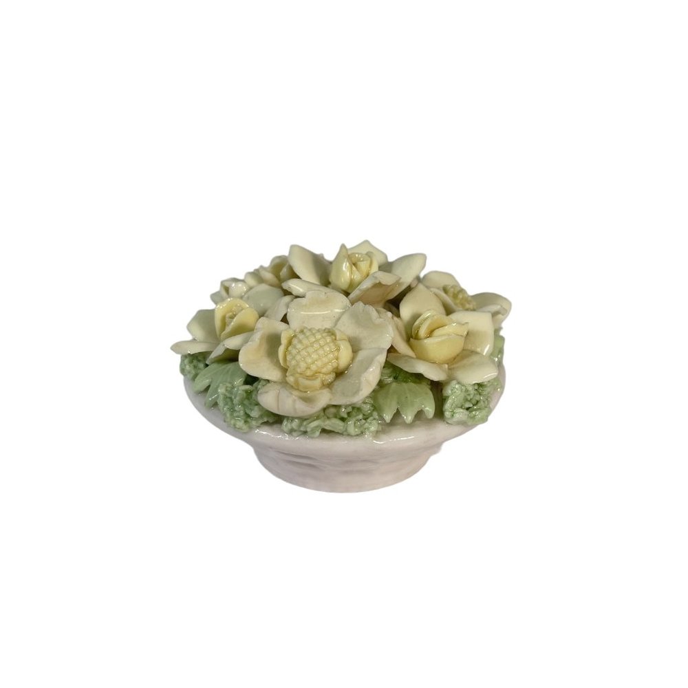 Vintage Norcrest Floral Ceramic Candle Holder White w/Yellow Flowers Japan